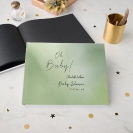 Libro De Visitas Baby Shower Green Watercolor Background Oh Baby