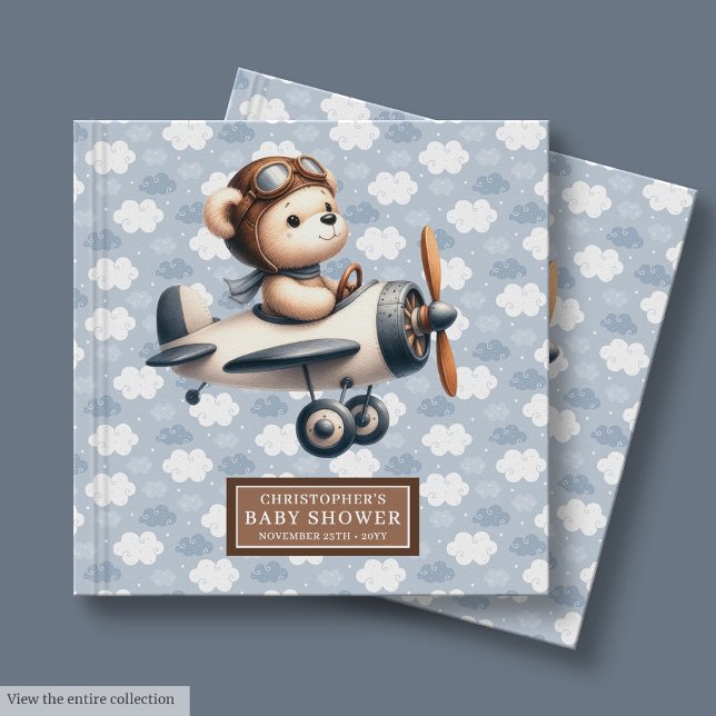 Libro De Visitas Baby Shower Guest Book Cute Teddy Bear Pilot Blue (Baby Shower Guest Book Cute Teddy Bear Pilot Blue)