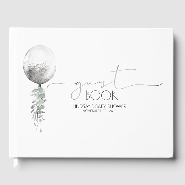 Libro De Visitas Baby Shower Guest Book de Silver Balloon Garland (Anverso)