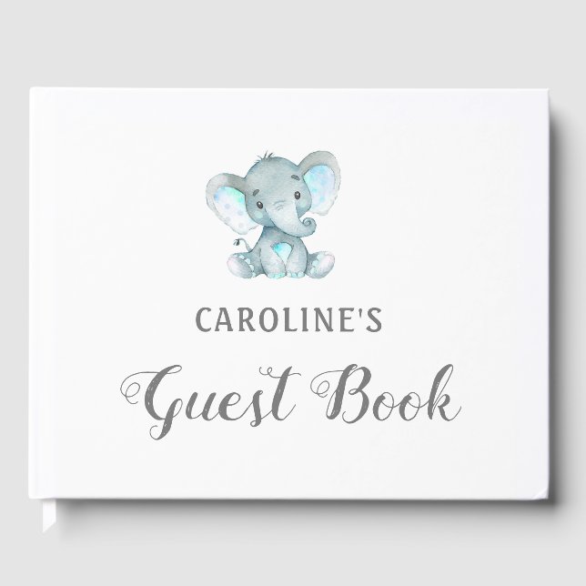 Libro De Visitas Baby Shower Guest Book, Elefante Azul (Anverso)