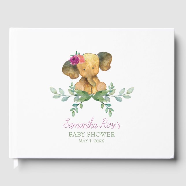 Libro De Visitas Baby Shower Guest Book, elefante Chica (Anverso)