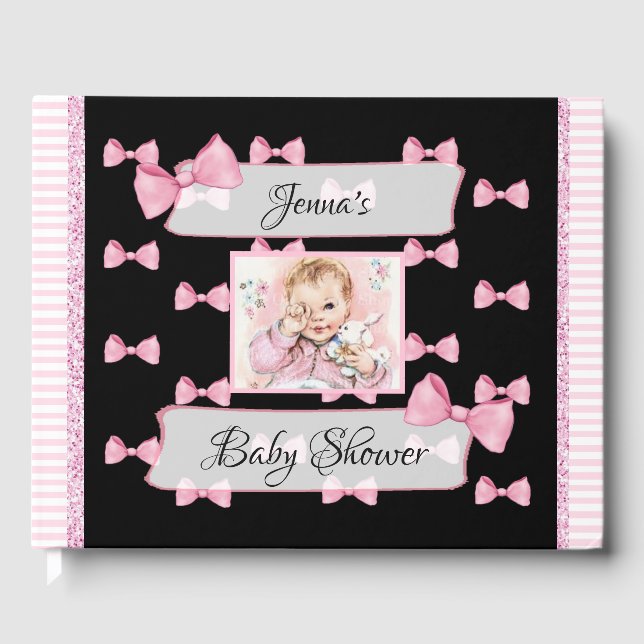 Libro De Visitas Baby Shower Guest Book personalizado Pink Black (Anverso)