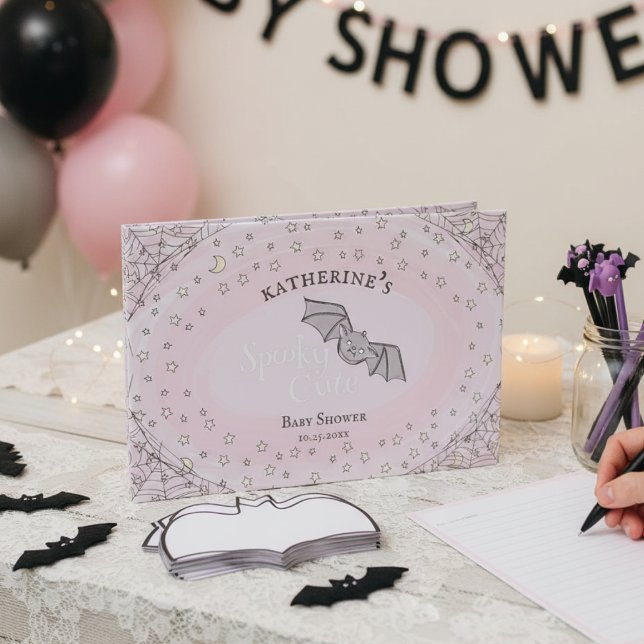 Libro De Visitas Baby Shower Halloween de los murciélagos rosados a (Pink Spooky Cute Halloween Baby Shower Guest Book 4 Mother to Be. Fall Baby Shower Keepsake for Her)