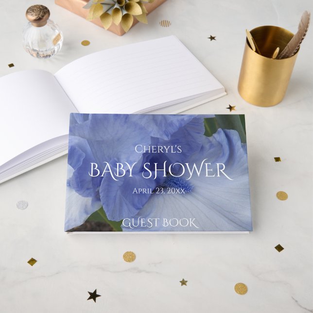 Libro De Visitas Baby Shower Light Blue Iris Bloom Boy (Anverso Abierto)