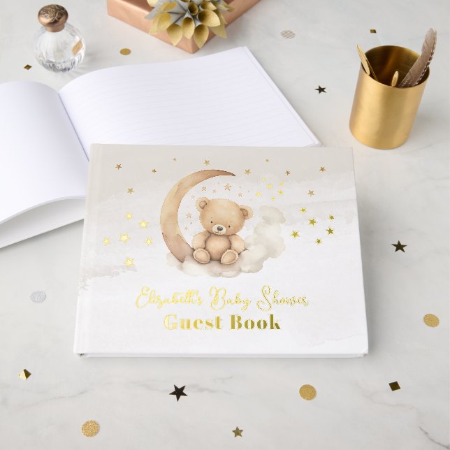 Libro De Visitas Baby Shower Neutral Brown Teddy Bear (Anverso Abierto)