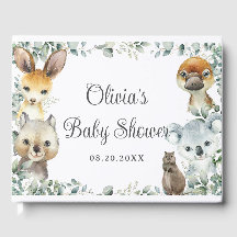 Baby Shower neutral de animales australianos verde
