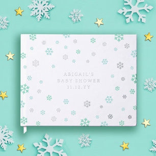 Libro De Visitas Baby Shower neutral de invierno con copos de nieve