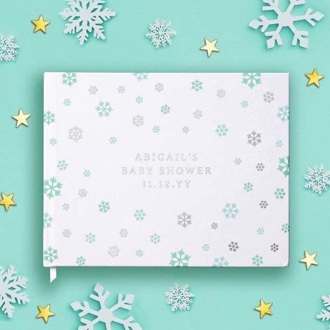 Libro De Visitas Baby Shower neutral de invierno con copos de nieve (Subido por el creador)