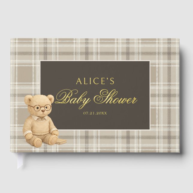 Libro De Visitas Baby Shower neutro de Preppy Bear Soft (Anverso)
