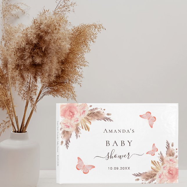 Libro De Visitas Baby Shower pampas hierba rosa oro mariposa blanco (Subido por el creador)