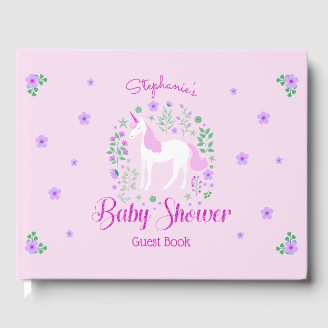Libro De Visitas Baby Shower personalizado de Purpurina rosa de Uni (Anverso)