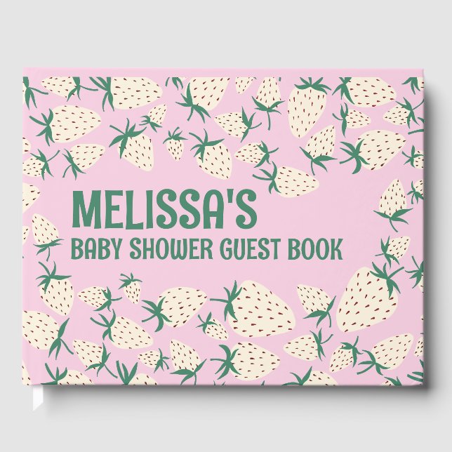 Libro De Visitas Baby Shower PERSONALIZADO Pineberry Cute de fresa  (Anverso)