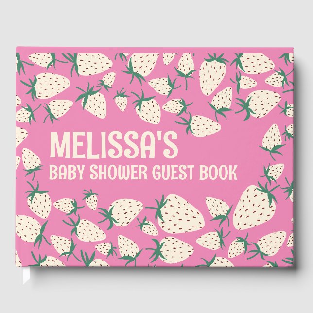 Libro De Visitas Baby Shower PERSONALIZADO Pineberry Cute de fresa  (Anverso)