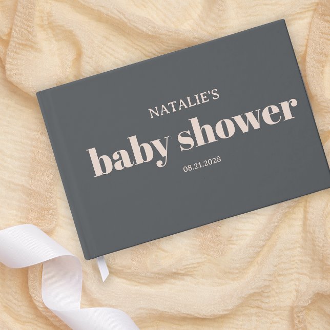 Libro De Visitas Baby Shower Pink Gray Boho Typography (Subido por el creador)