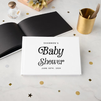 Libro De Visitas Baby Shower retro mínimo en blanco y negro