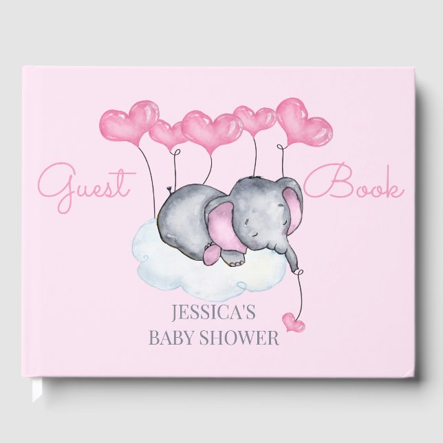 Libro De Visitas Baby Shower rosa elefante chica (Anverso)