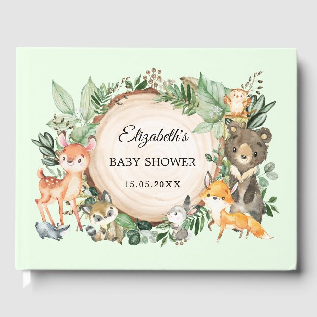 Libro De Visitas Baby Shower Rustic Greenery Woodland Animals (Anverso)