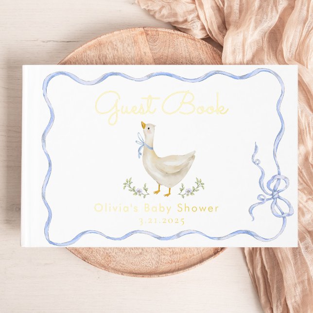 Libro De Visitas Baby Shower Silly Goose Blue Bow (Subido por el creador)