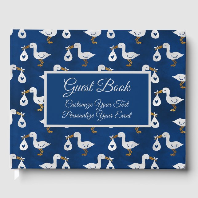 Libro De Visitas Baby Shower Stork Navy Blue Personalizado (Anverso)