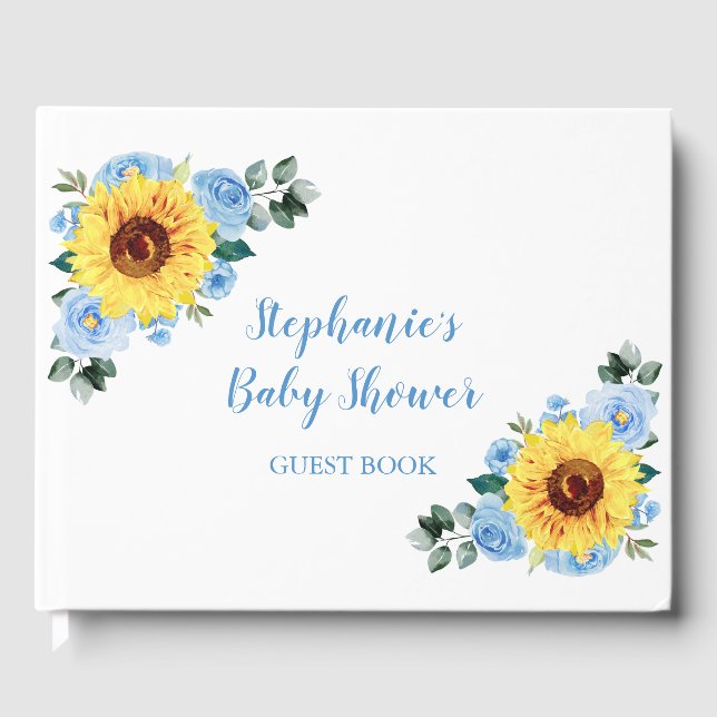 Libro De Visitas Baby Shower Sunflower Dusty Blue Floral (Anverso)
