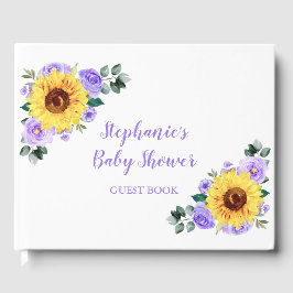 Libro De Visitas Baby Shower Sunflower Purple Floral personalizada