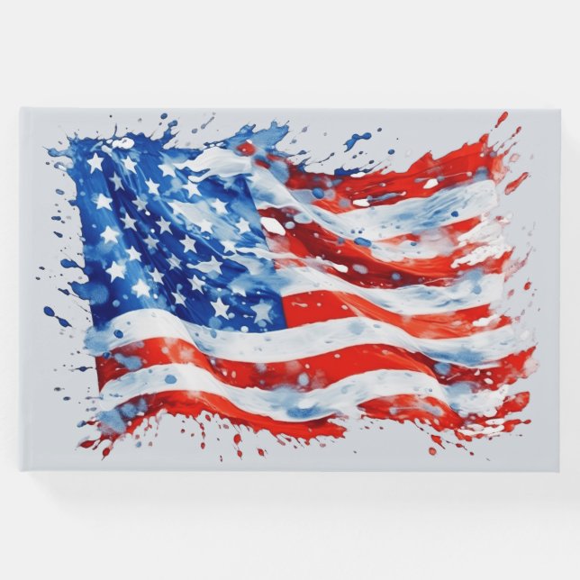 Libro De Visitas Bandera estadounidense acuarela 4 de julio (Anverso)