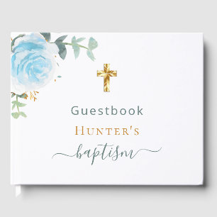 Libro De Visitas Baptism eucalipto niño floral azul foto