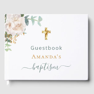 Libro De Visitas Baptism eucalipto verde floral personalizado foto
