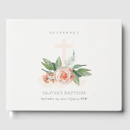 Libro De Visitas Baptismo de la cruz floral del Rosa pastel suave