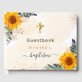 Libro De Visitas Baptismo girasoles eucalipto foto verde