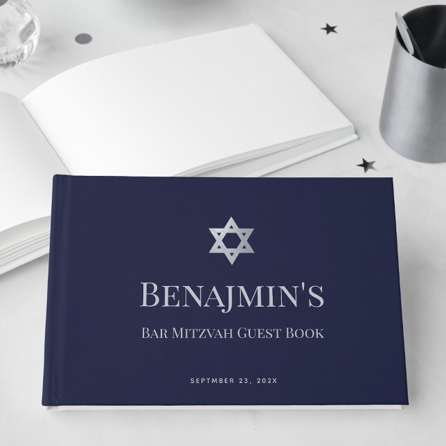 Libro De Visitas Bar Mitzvah Azul Marino Falso Estrella de David de (Subido por el creador)