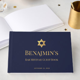 Libro De Visitas Bar Mitzvah Azul Marino Falso Estrella de David Ni