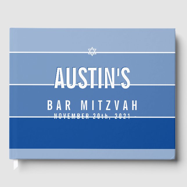 Libro De Visitas BAR MITZVAH azul real oscuro audaz moderno (Anverso)