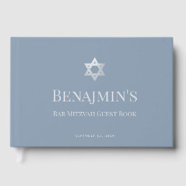 Libro De Visitas Bar Mitzvah Dusty Blue Faux Silver Star of David 
