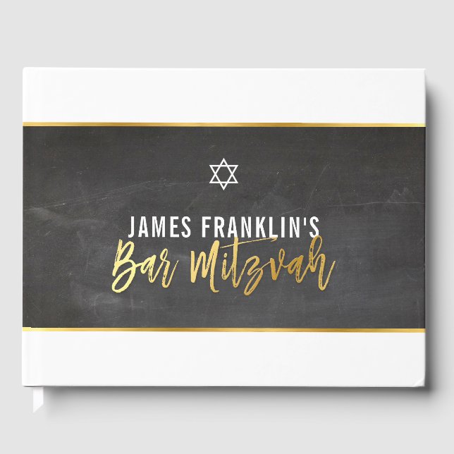 Libro De Visitas BAR MITZVAH escritura moderna de pizarra gris de o (Anverso)