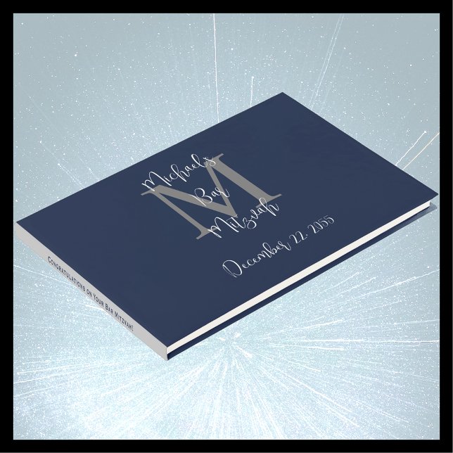 Libro De Visitas Bar Mitzvah Monograma Rótulo blanco gris azul (Subido por el creador)