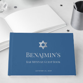 Libro De Visitas Bar Mitzvah Niño Judío Estrella de David Azul Clás