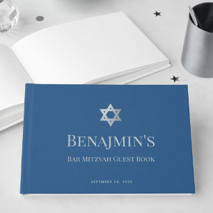 Libro De Visitas Bar Mitzvah Niño Judío Estrella de David Azul Clás