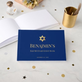 Libro De Visitas Bar Mitzvah Royal Blue Faux Gold Star of David