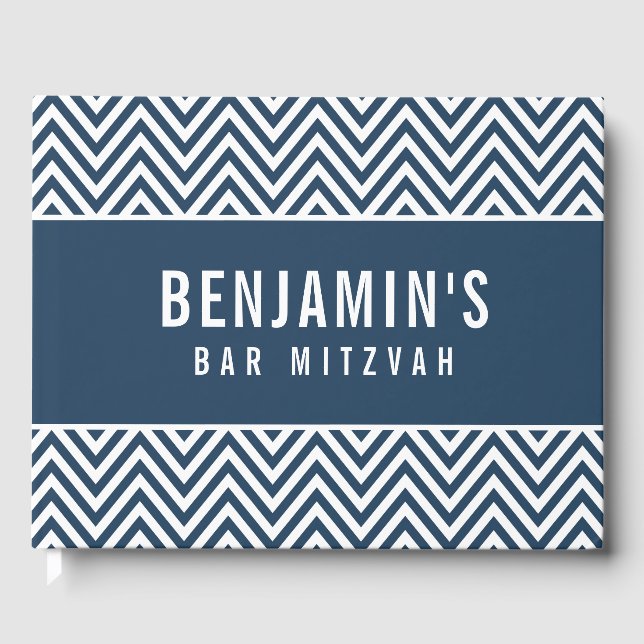 Libro De Visitas BAR MITZVAH simple bloqueo moderno negrita chevron (Anverso)