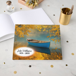 Libro De Visitas Barca de remos azul de otoño en un lago