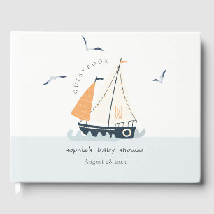Libro De Visitas Barco de vela azul lindo Baby Shower Pastel