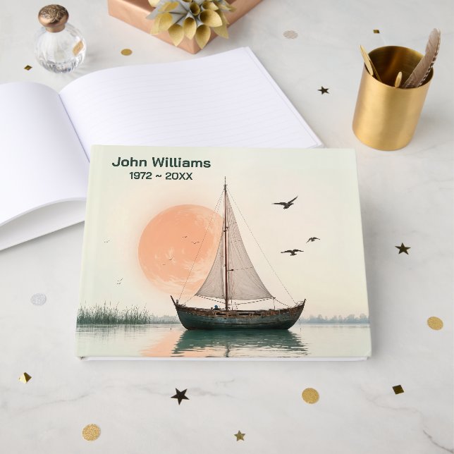 Libro De Visitas Barco de vela con gaviotas para servicio conmemora (Anverso Abierto)