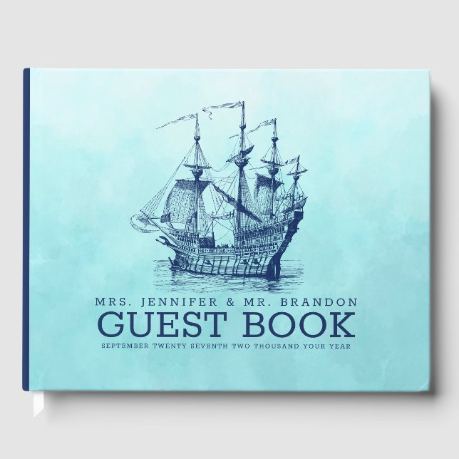 Libro De Visitas Barco de vela náutico azul marino (Anverso)
