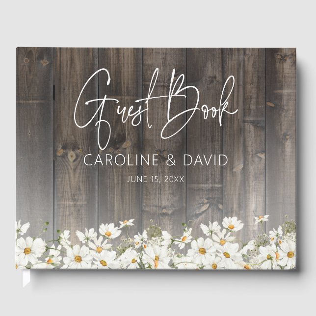 Libro De Visitas Barnwood and Daisies Rustic Wedding (Anverso)
