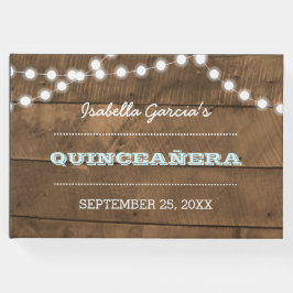 Libro De Visitas Barnwood Lights Aqua Quinceañera Guest Book