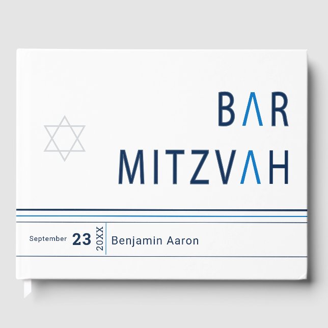 Libro De Visitas Barra azul barra moderna Mitzvah (Anverso)