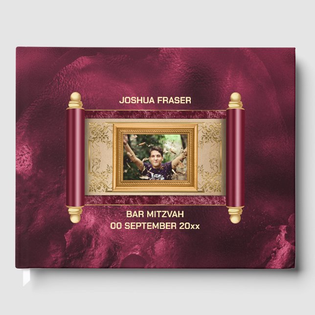 Libro De Visitas Barra mitzvah de mármol borgoña moda de desplazami (Anverso)