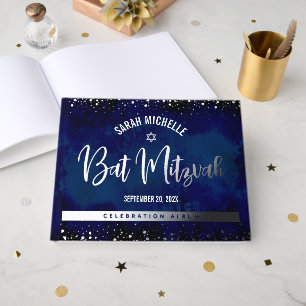 Libro De Visitas Bat Mitzvah Armada Acuarela Negrita Hoja de Plata