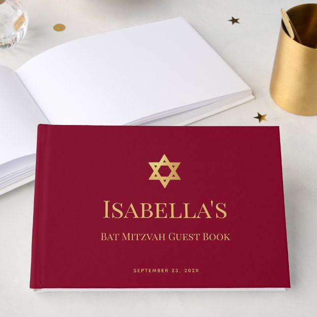 Libro De Visitas Bat Mitzvah Borgoña Estrella de David de niña de o (Subido por el creador)